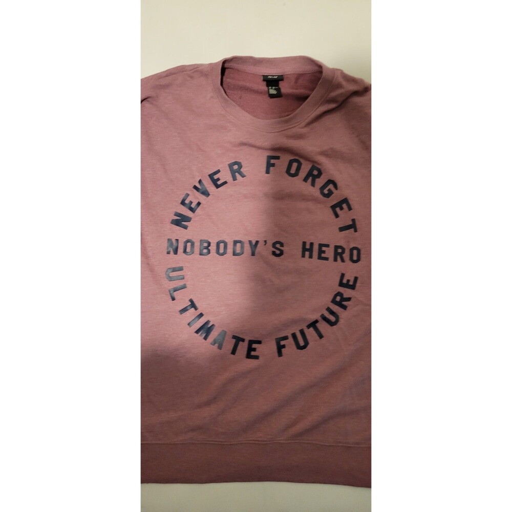H&M size XL mauve pink graphic crew neck sweatshirt never forget nobodys hero B1 - Picture 3 of 11